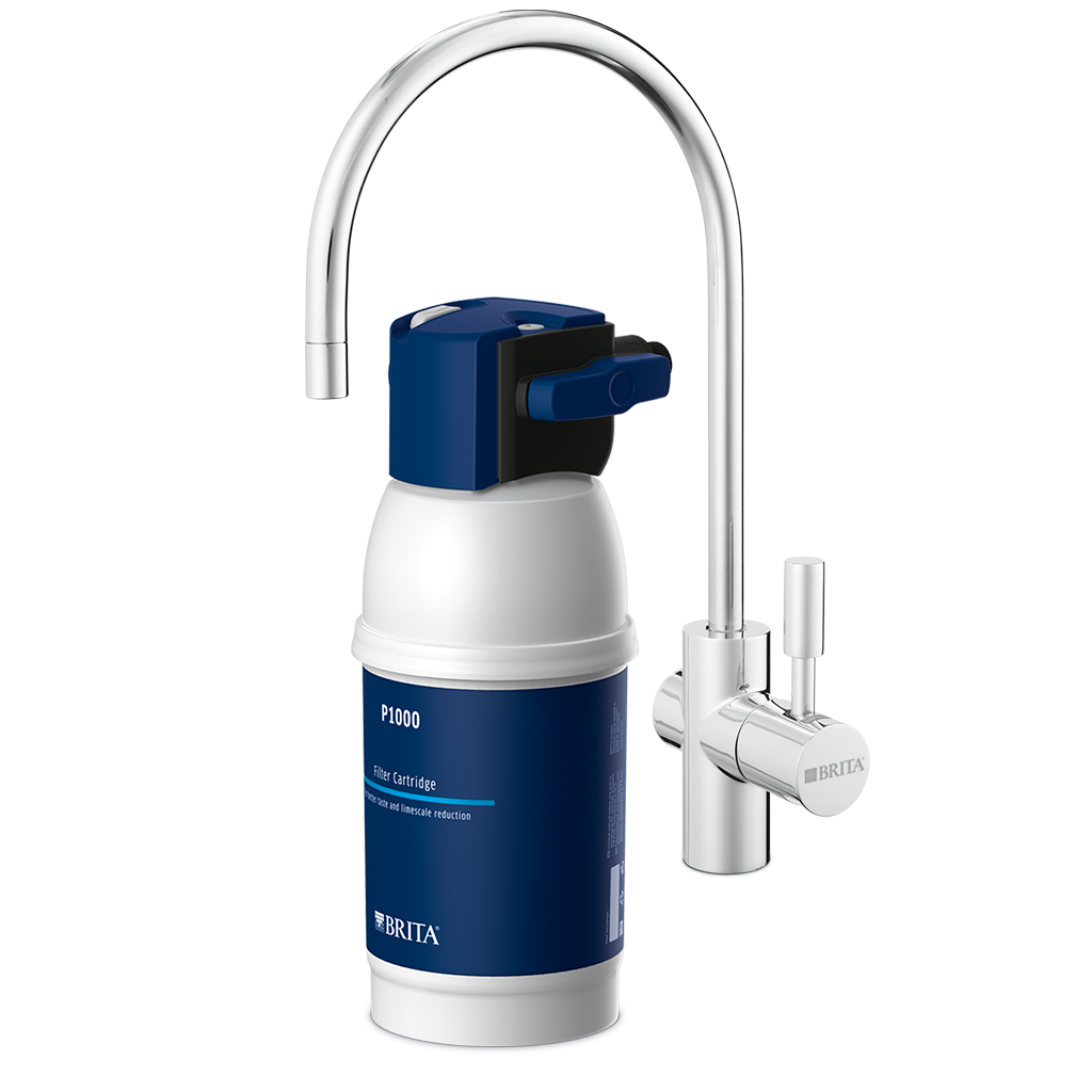 Brita Sistema de filtro de agua del grifo, sistema de filtración de grifo  de agua, blanco, 1 paquete y jarra grande de filtro de agua de 10 tazas con